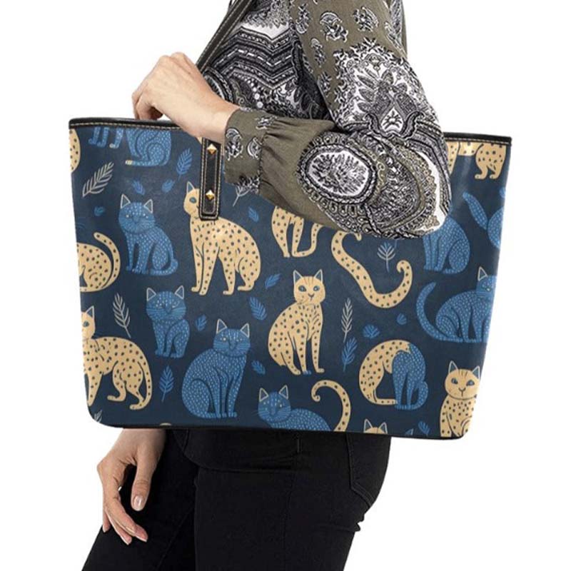 Chic Cat Pattern Tote Bag – Modern Feline Design Fashion Shoulder Handbag