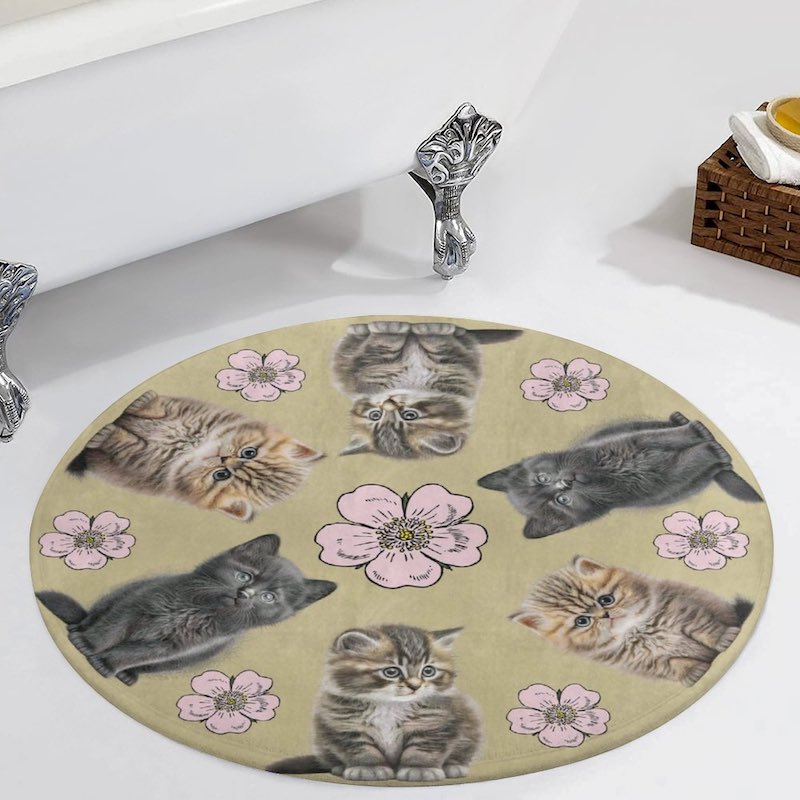 Cat Lover Round Coral Velvet Floor Mat