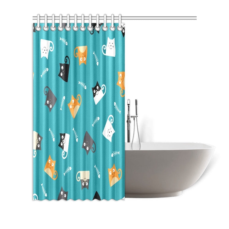 Cat-themed shower curtain turquoise - Cute Cats Store