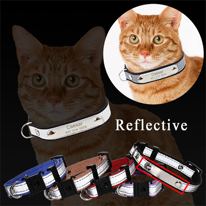 Personalized Cat Collar With Name ID Tag Reflective Safety Quick