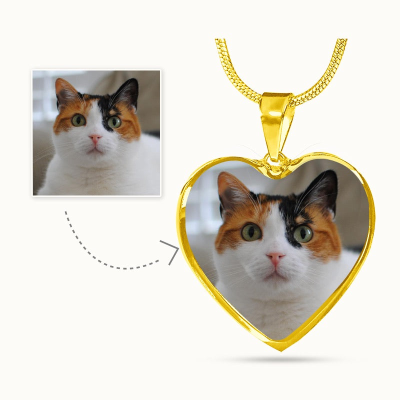 Personalized Cat Photo Necklace Heart Pendant Engraved Cat Lover Gift