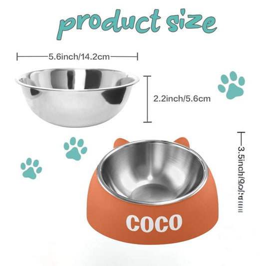 Dog bowl with measurements and 'COCO' branding on a white background
