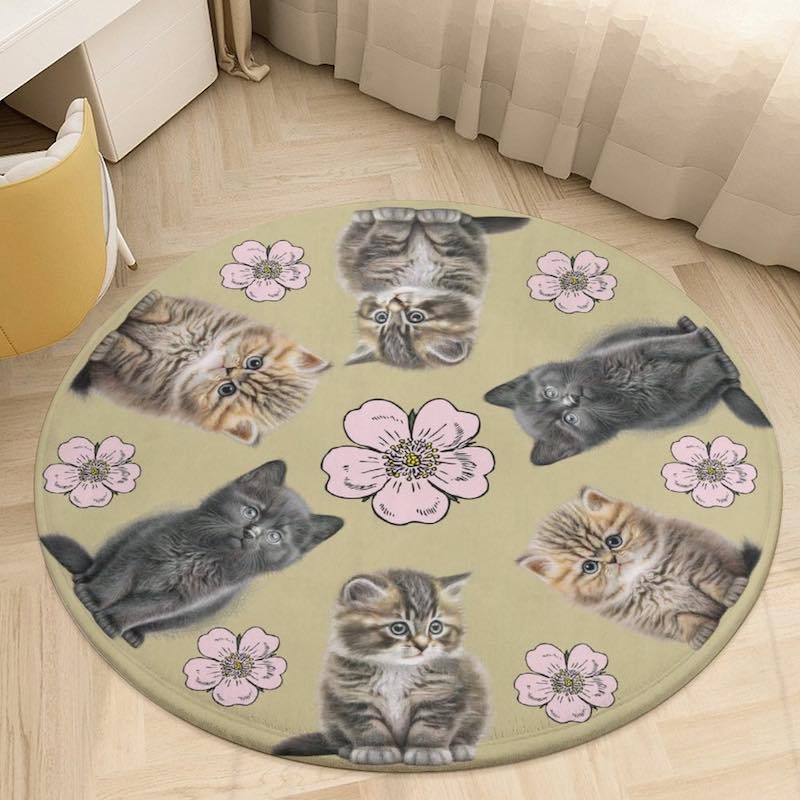 Cat Lover Round Coral Velvet Floor Mat
