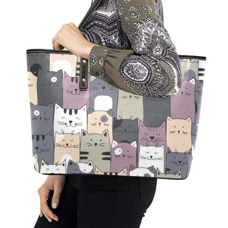 Cute Cat Print Handbag Vegan Leather - Cat Lady Gift