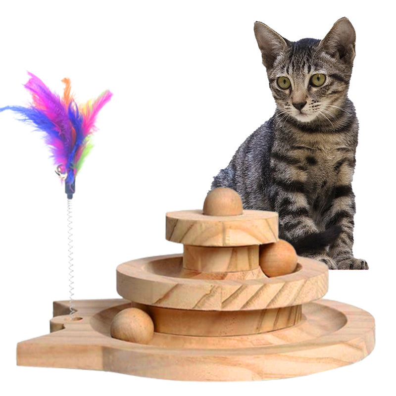 Wooden Cat Toy Multilayer Track Rotating Ball Interactive Cat Toys