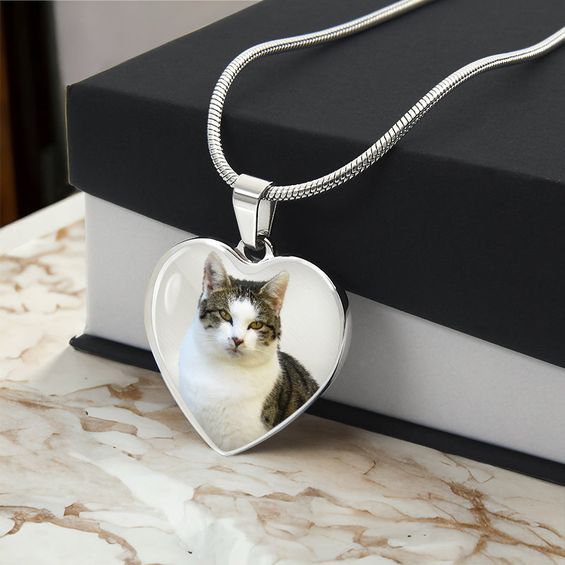Personalized Cat Photo Necklace Heart Pendant Engraved Cat Lover Gift