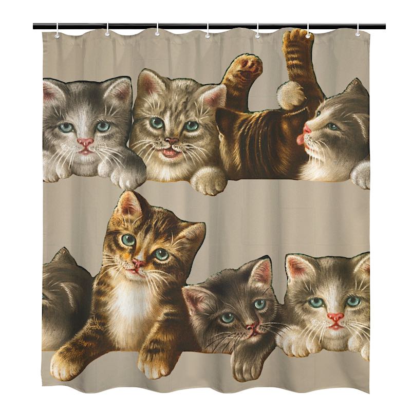 Shower curtain with a design of cats on a beige background