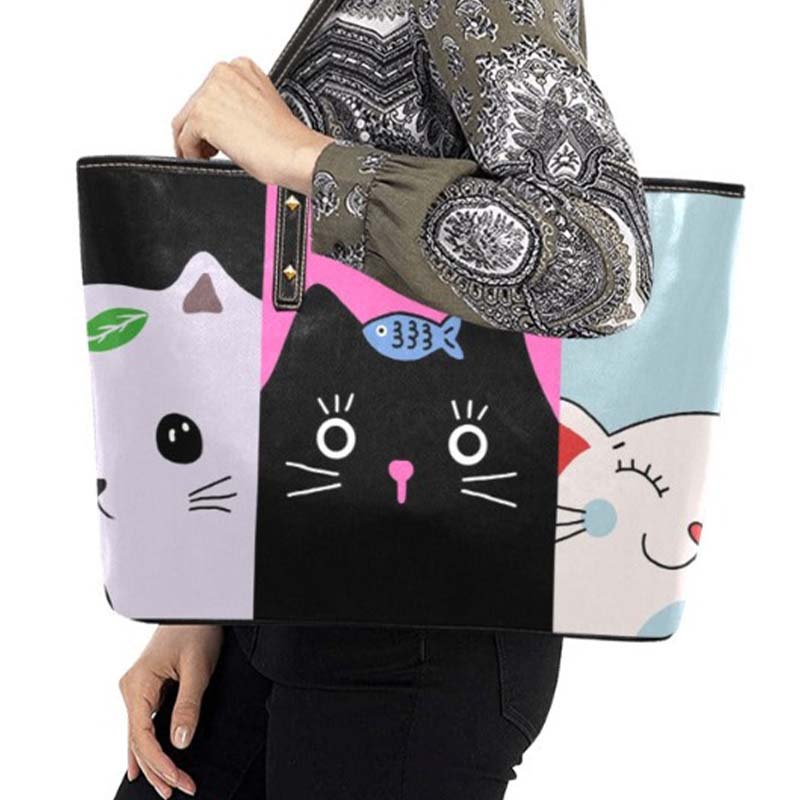Chic Cat Pattern Tote Bag – Modern Feline Design Fashion Shoulder Handbag