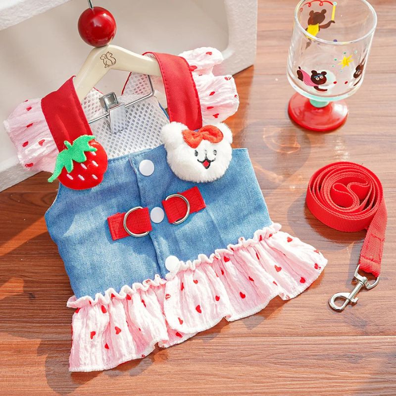 Cat Vest Harness Cute Denim Dress And Leash