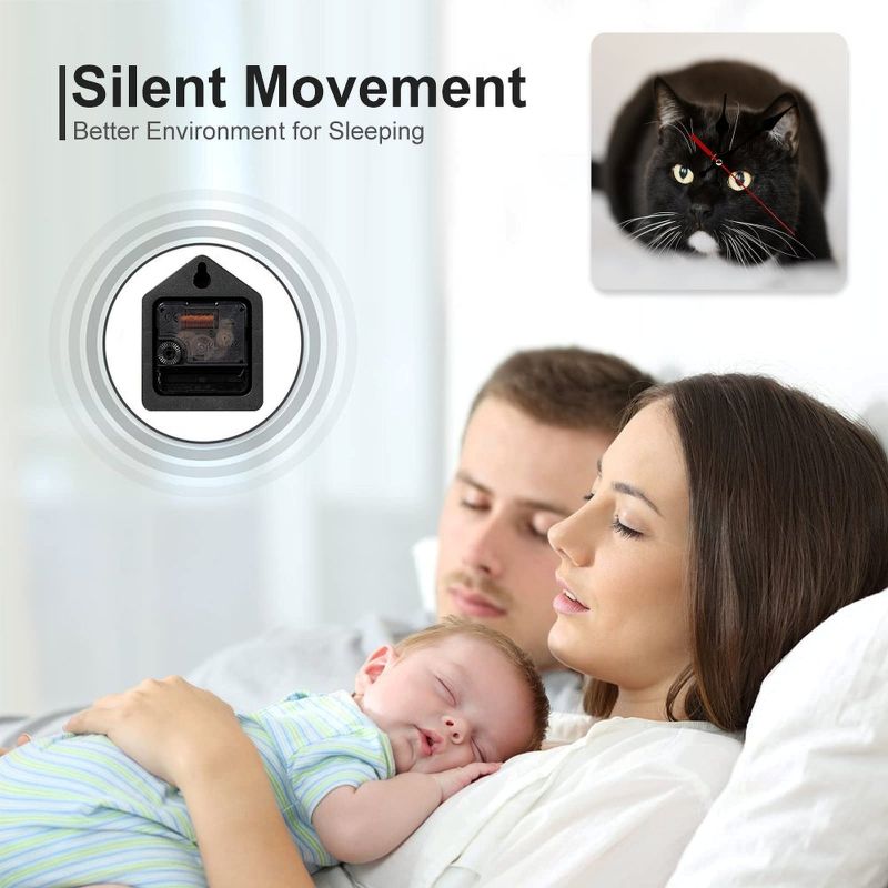 Couple with a baby sleeping peacefully, with a product labeled 'Silent Movement' for better sleeping environment.