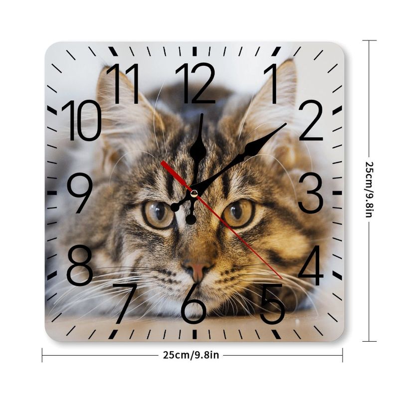 Custom Cat Photo Wall Clock Wooden Square Design for Cat Lovers