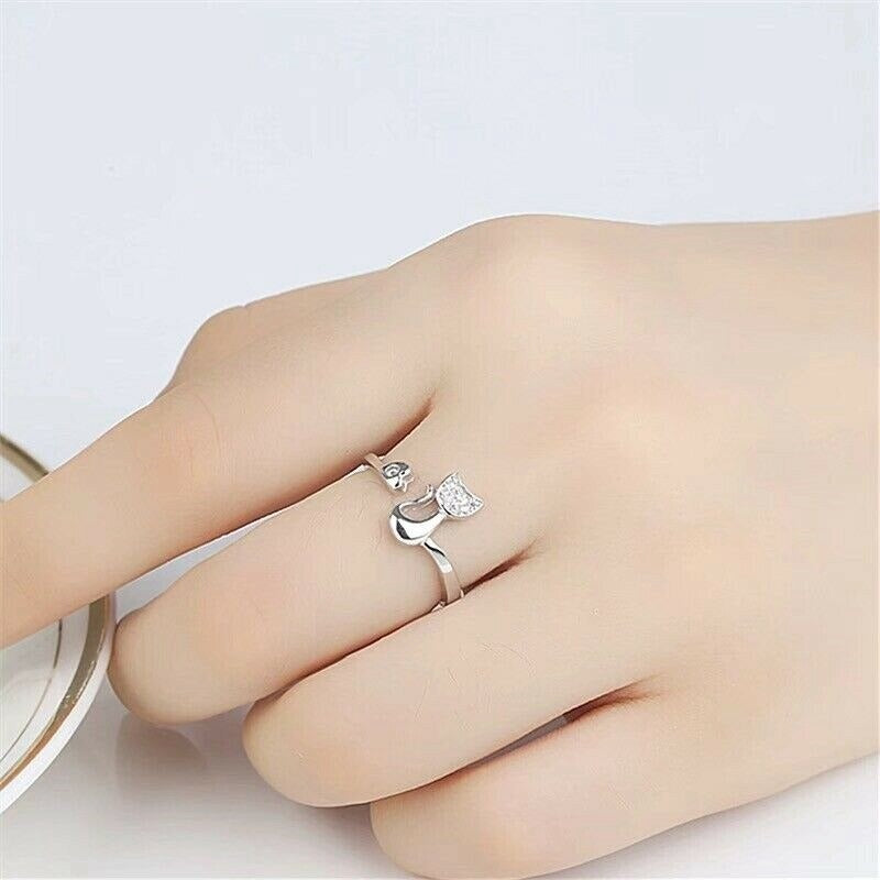 cat ring sterling silver - Cute Cats Store